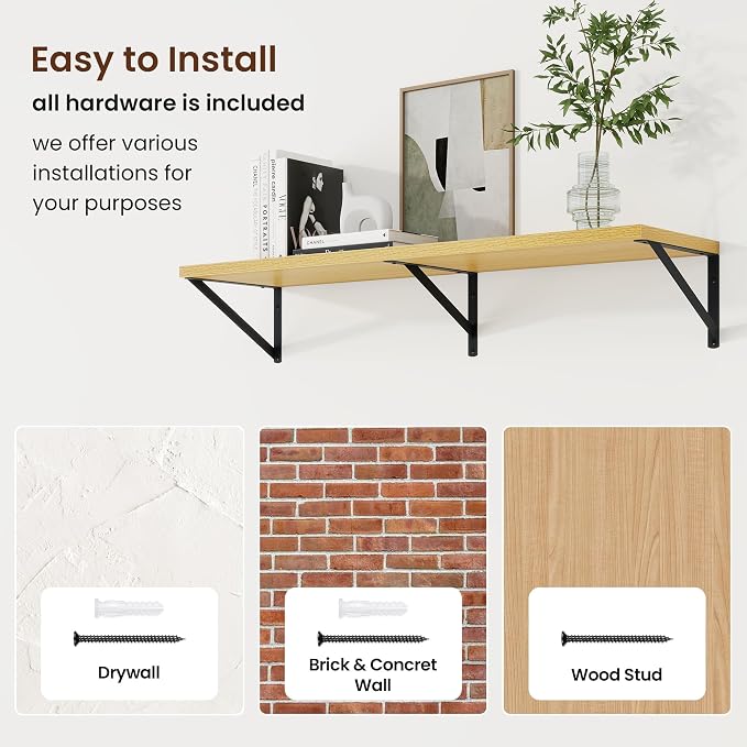 Axeman Deep Floating Shelves | 40 Inch Oak Wall Shelves Set of 2 | 10 Inch Deep Rustic Wood Shelves for Wall | 40'' W x 10''D Oak Shelves for Living Room Bathroom Kitchen