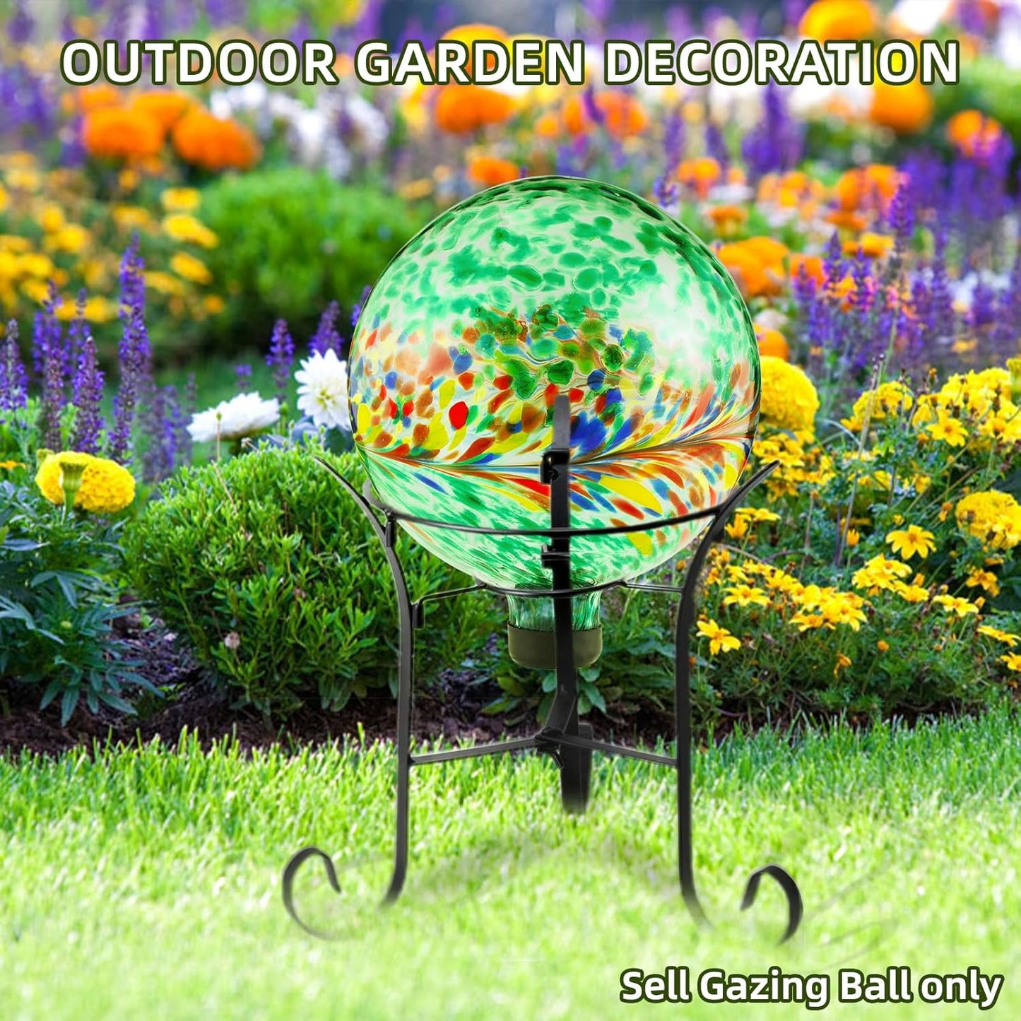 VOREEN 10-Inch Glass Gazing Ball, Outdoor Gazing Globe, Reflective Ball Yard Decoration for Homes, Patio, Lawn and Gardens, Gift for Mom Wife Friend, Phoenix Tail Design, Green