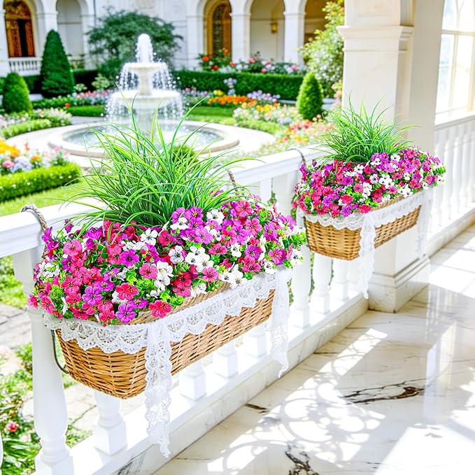 Artificial Flowers for Outdoors 14 Bundles UV Resistant Fake Flowers Daisy with Greenery Plants Faux Outdoor Flowers for Spring Summer Decoration Outdoor Faux Plants Home Window Porch Patio Yard