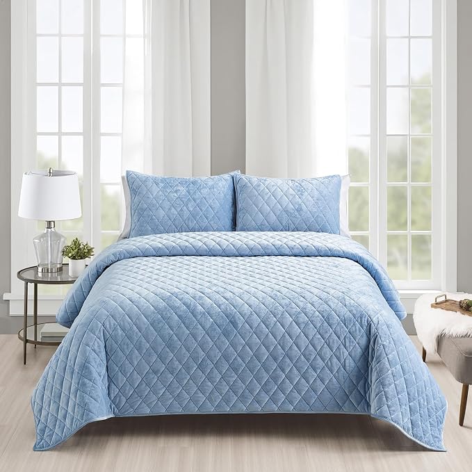 Fredsure 3pc Quilt Set (Light Blue, King)