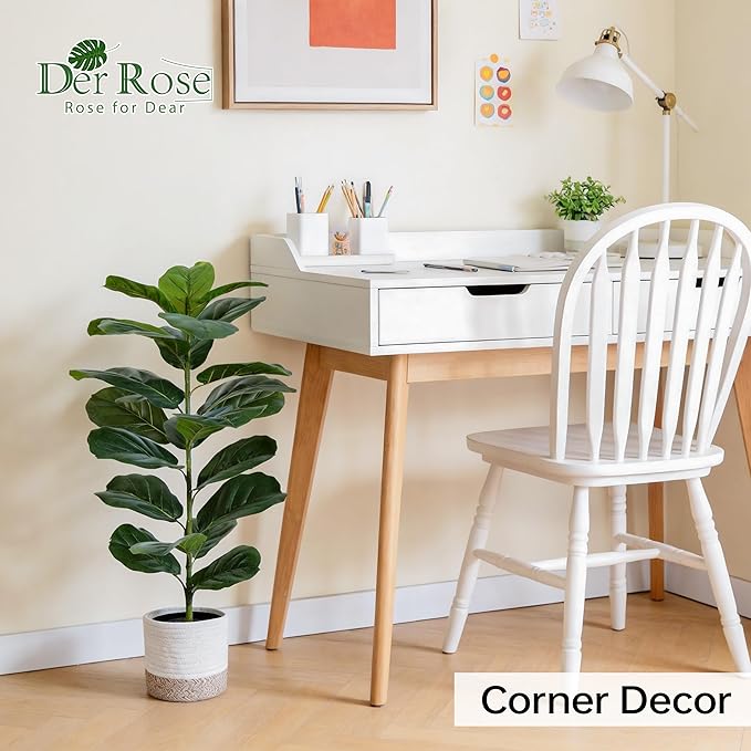 Der Rose 2 Pack 30" Artificial Fiddle Leaf Fig Tree, Mid-Size Realistic Plants Indoor & Outdoor Fake Plants for Apartment Home Living Room Office Decor