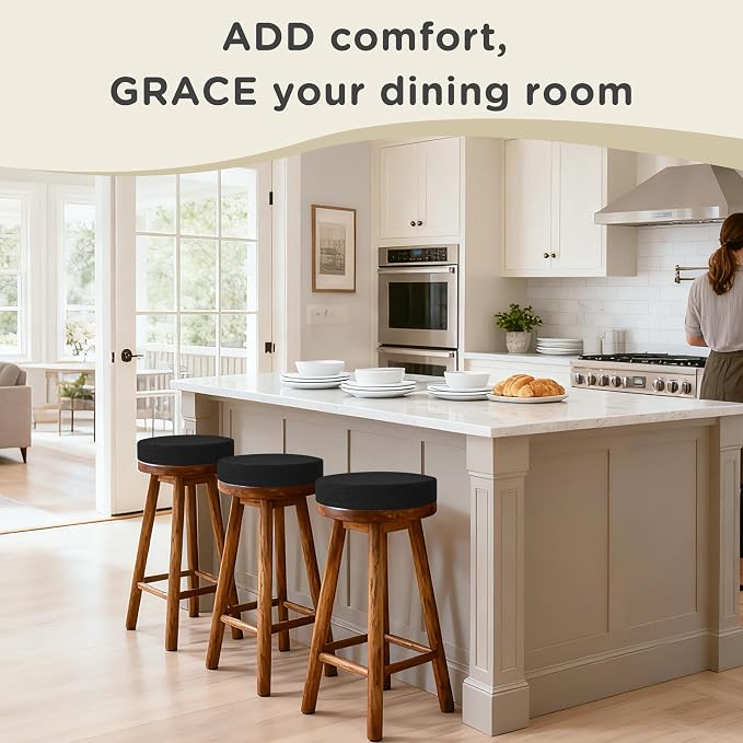 AddGrace 2.5" Thick Non Slip Round Chair Pad 1 Pack, 16", Black | Machine-Washable Cover, Non-Slip, for Kitchen, Dining Room, Office, Floor, Bistro Cafe, for 16" Ottoman, 16" Round Stool