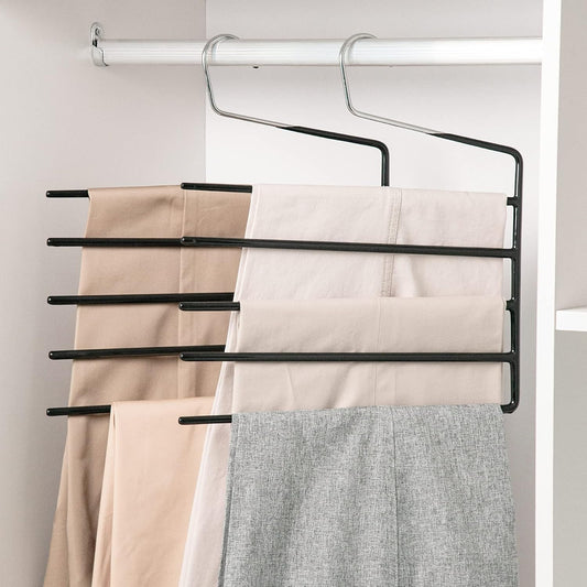 Nature Smile Pants Hangers 3pack, Heavy Duty Multi Layers Space Saving Slack Hangers,Non Slip 5 Tier Open-Ended Pants Hanger Closet Storage Organizer for Garden Flags Trousers Jeans Scarf