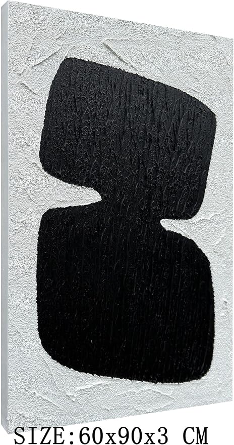 zoinart Hand Painted Black and White Textured Wall Art 24x36 Inches Decorative Oil Paintings on Canvas Abstract Contemporary Art Minimalist Wall Decor