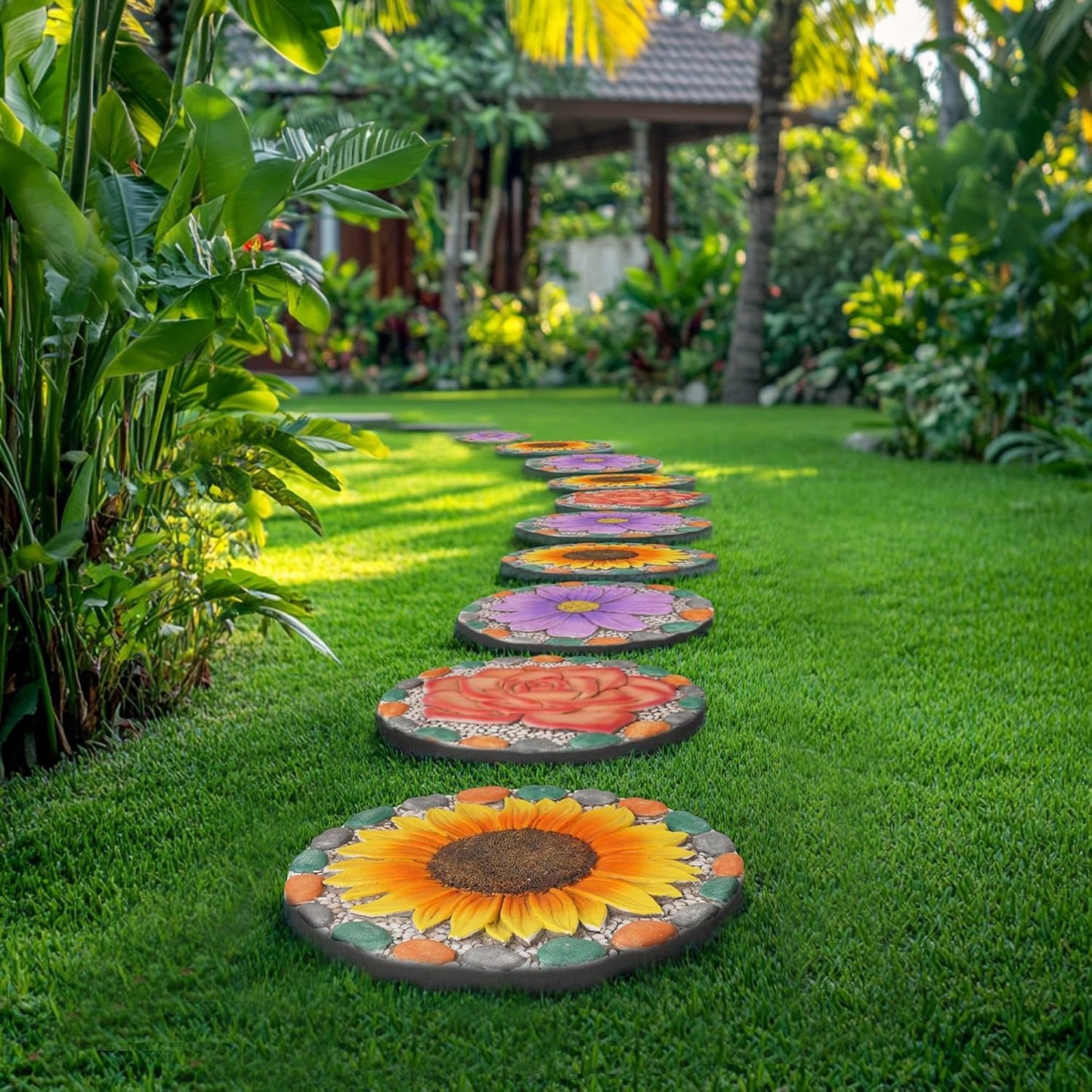 Outdoor Garden Decor Stepping Stones - Outside Garden Yard Decorative Stones Gifts for Women Garden Decor for Outside 10x10x0.75 Inch Cynkeyee