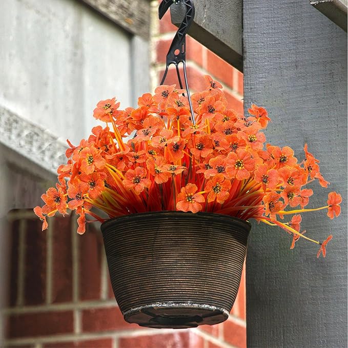 LikSoor 21 Bundles Artificial Outdoor UV Resistant Flowers No Fade Fake Outside Flowers Plastic Greenery Faux Shrubs Garden Porch Window Box Home Decoration(Deep Autumn Orange)