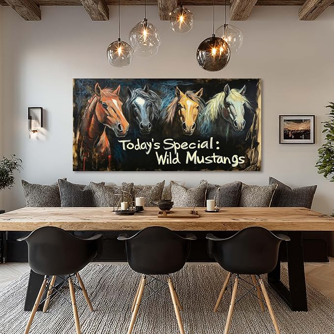 Ggaafet Rustic Horses Wall Art for Living Room Canvas Oil Painting Prints Today's Special Wild Mustangs Art Deco Retro Artwork Office Bedroom Farmhouse Dining Room Decor Extra Large