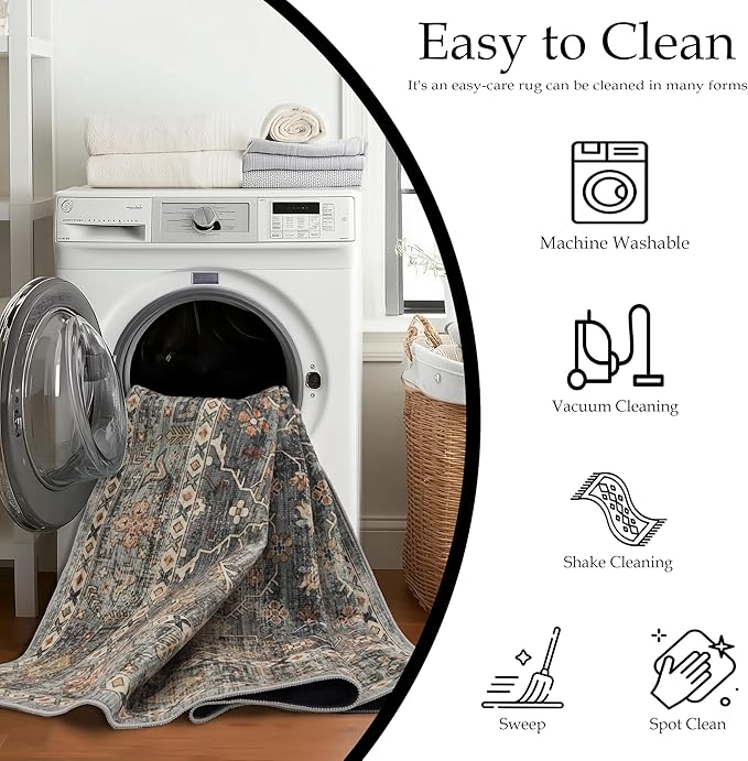 Ruaruarug Washable Area Rug 4x6 for Living Room, Bedroom, Ultra Soft Non Slip Stain & Fade Resistant, Pet & Kids Friendly, Suitable for High Traffic Areas Easy to Clean for Office Kitchen, Camel