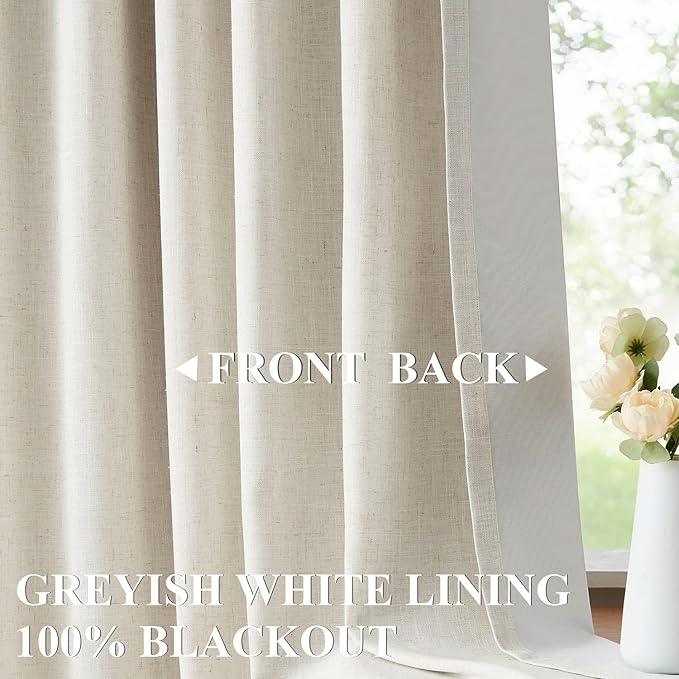 Vision Home Natural Pinch Pleated Full Blackout Curtains Linen Blended Room Darkening Window Curtains 84 inch for Living Room Bedroom Thermal Insulated Pinch Pleat Drapes with Hooks 1 Panel 60"Wx84"L