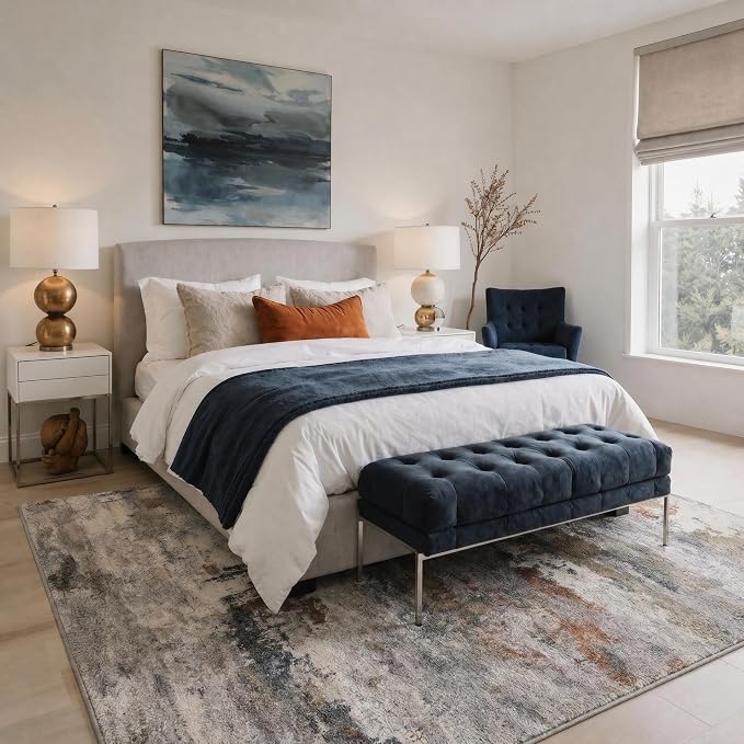 BEIMO Area Rugs 5x7 for Living Room Bedroom, Modern Abstract Machine Washable Rug, Large Soft Low Pile Floor Cover with Non Slip Backing for Dining Room, Dusty Taupe