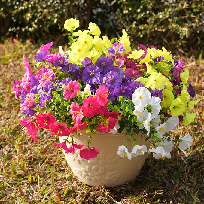 Fanfantoey Artificial Flowers for Outdoor, UV Resistant Fake Plants Outside Decoration, 14 Pcs Realistic Silk Morning Glory Faux Flowers for Porch Patio Gardens Home Decor(14, 6 Mixed)