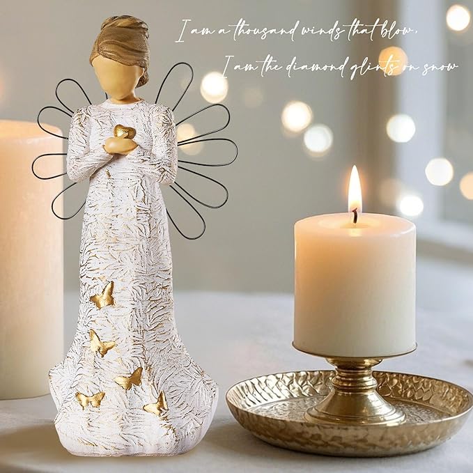 NAN ZAI NAN FANG Sympathy Angel Figurines for Loss of Loved Ones Angel Statues Home Decor Serenity Prayer Gifts for Women Resin Sculpted Hand-Painted Figure Bereavement Gift Praying Hands Statue