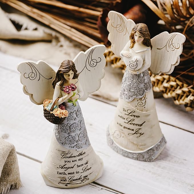 Pavilion - Elements Godmother Angel Figurine - 6-Inch, Holding Basket of Flowers, Godmother You are My Angel Here on Earth