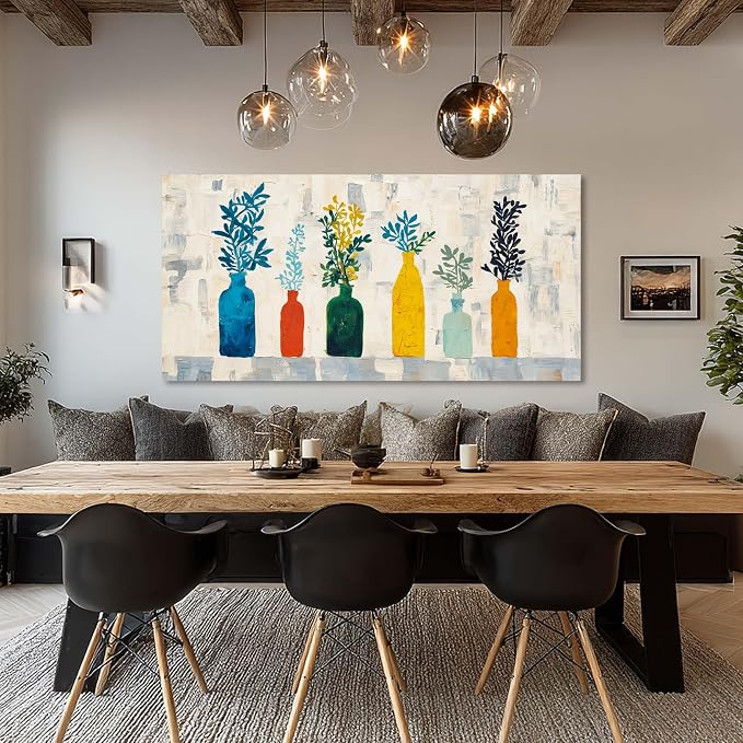 Ggaafet Bright Colorful Botanical Wall Art for Living Room Canvas Oil Painting Prints Beautiful Boho Vase Art Deco Modern Artwork Office Bedroom Family Dining Room Decor Extra Large