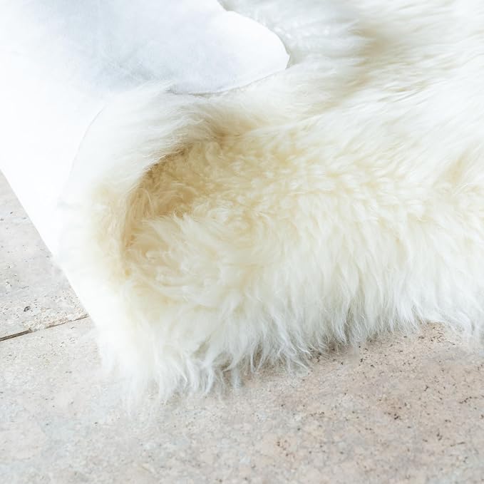 Genuine Sheepskin Rug 4x6 ft – Natural White Lambskin Soft & Fluffy Large Real Sheepskin Throw Area Rug for Living Room or Bedroom – Made in Argentina
