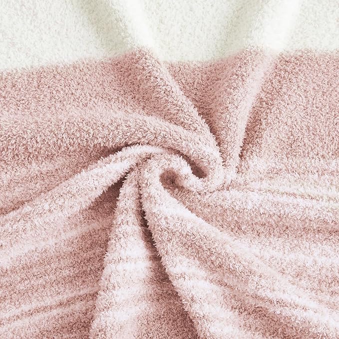 WRENSONGE Soft Throw Blanket for Couch-Cozy Reversible Knitted Blankets | Lightweight Warm Fluffy Decor for Women, Mom, Her & Girls, Sofa, Chair, Bed, 50x70in, Pink Stripe