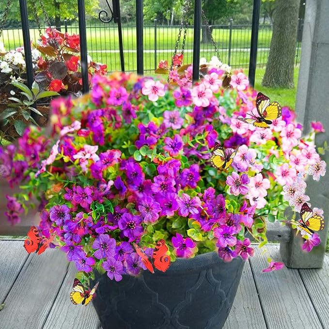 Yastouay 12 Bundles Artificial Flowers for Outdoors, UV Resistant Artificial Outdoor Flowers No Fade Fake Outdoor Flowers Plants for Garden Porch Window Box Farmhouse Pot Planters Decor (Fuchsia+Pink)