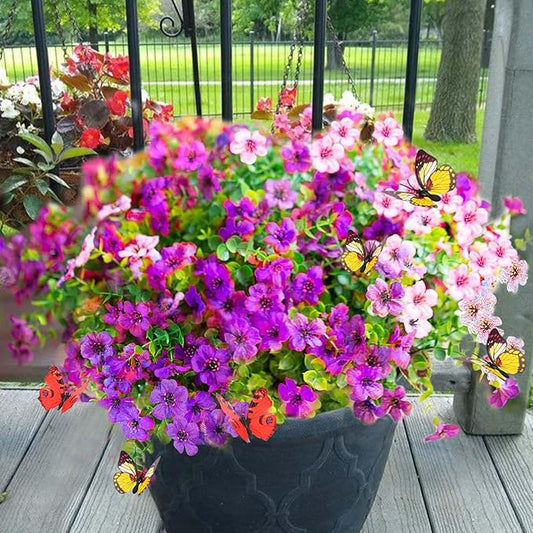 Yastouay 12 Bundles Artificial Flowers for Outdoors, UV Resistant Artificial Outdoor Flowers No Fade Fake Outdoor Flowers Plants for Garden Porch Window Box Farmhouse Pot Planters Decor (Fuchsia+Pink)