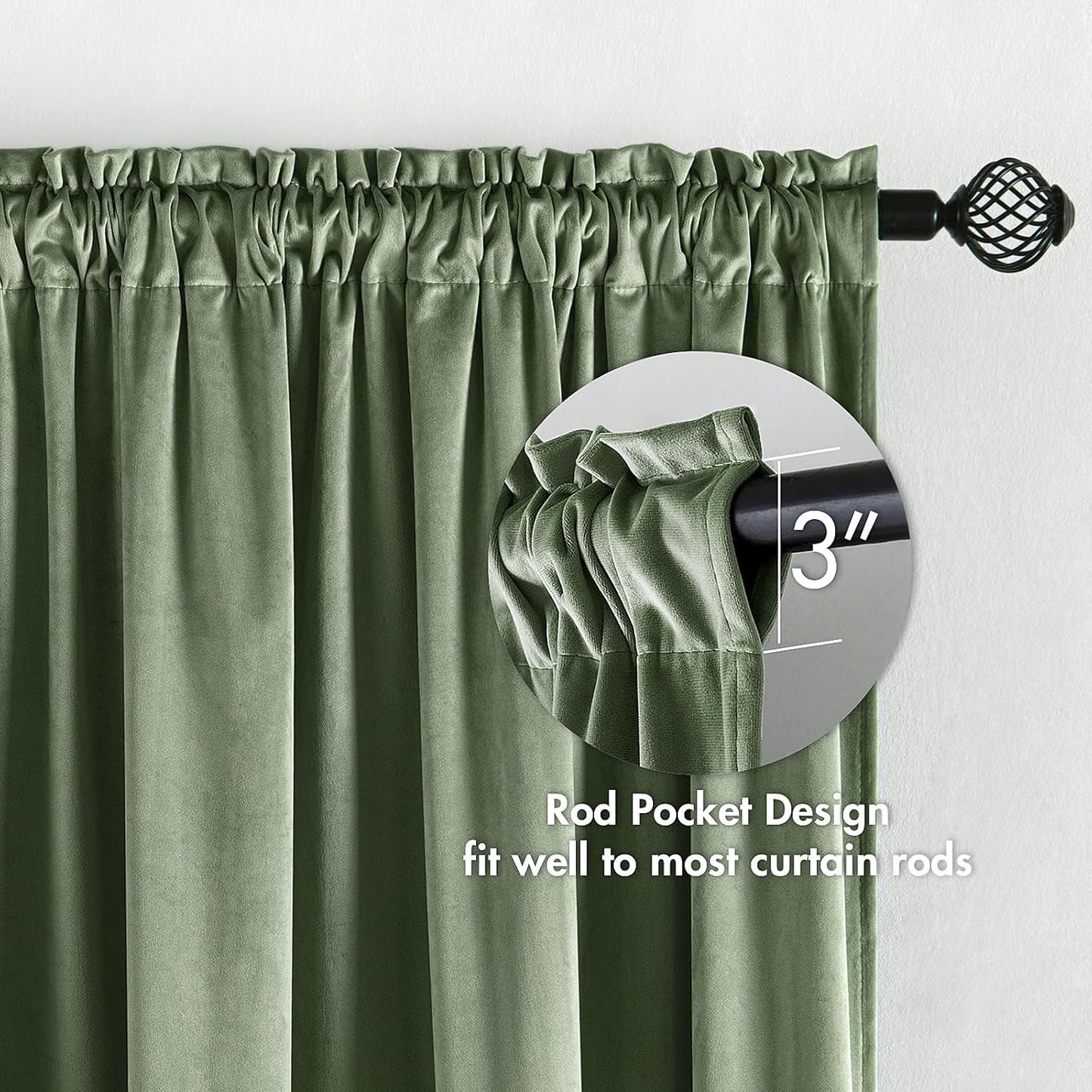 MIULEE Velvet Curtains Sage Green Thermal Insulated Blackout Curtain Drapes for Bedroom Living Room Darkening 96 Inches Long Curtains Panels Rod Pocket Set of 2