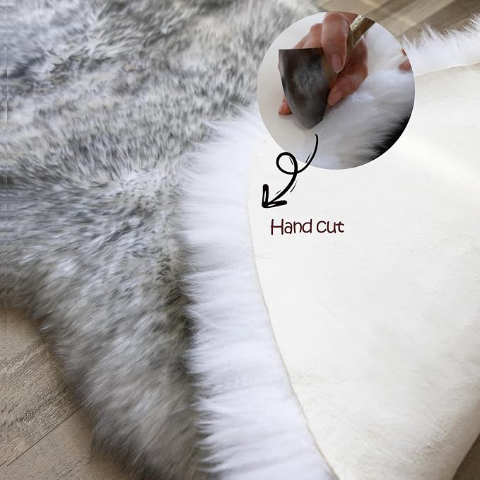 Sheepskin Rug, Fluffy Shaggy Area Rug, Super Soft 48‘’ x 72‘’ Sheepskin Hair Rug, Plush Rug, Decorative Rugs for Bedroom, Children's Room, Living Room(Silver Grey, 48"×72”)