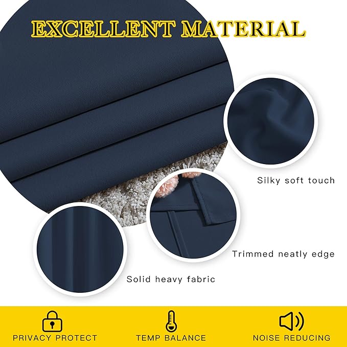 NICETOWN Room Darkening Curtains Blackout 36 inch Curtains for Kitchen, Navy Blue Grommet Solid Window Treatments Sound Reducing for Bedroom, 2 Panels, W37 x L36, 2 Panels