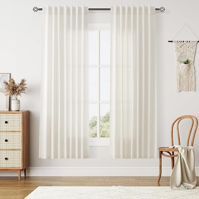 Nanspring Natural Linen Curtains 72 Inch Long 2 Panels for Living Room Semi Sheer Privacy Light Filtering Drapes Textured with Back Tab Rod Pocket for Bedroom Country Decorative Burlap Cream 50 x 72