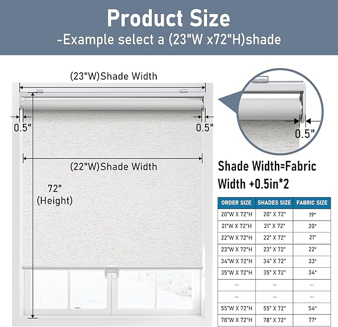 Cordless Roller Shades Blackout Blinds for Windows Room Darkening Rolled Up Shades with Spring System, UV Protection Natural Linen Fabric Window Shades Door Blinds for Home（44" W x 72" H, Linen Cream