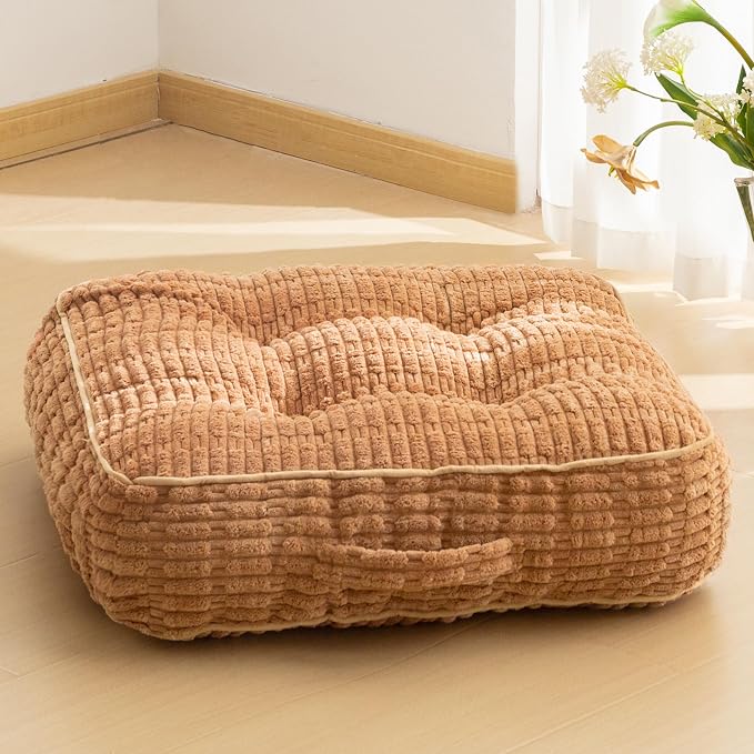 HIGOGOGO 6" Floor Pillow Cushion for Adults, Meditation Cushion Pillow, Blended Corduroy Cover, Large Square Floor Sitting for Tatami Living Room or Yoga, 22x22 Inch, Coffee