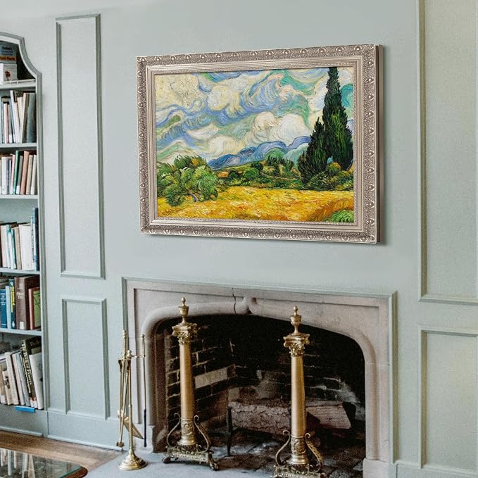 DIY Solid Wood Frame for 16x20 Canvas Oil Paintings, 2.4" Wide Antique Silver Ornate Picture Frame for Landscape Portrait Prints Posters (Empty Frame Only, No Plexiglass & Backing Board)