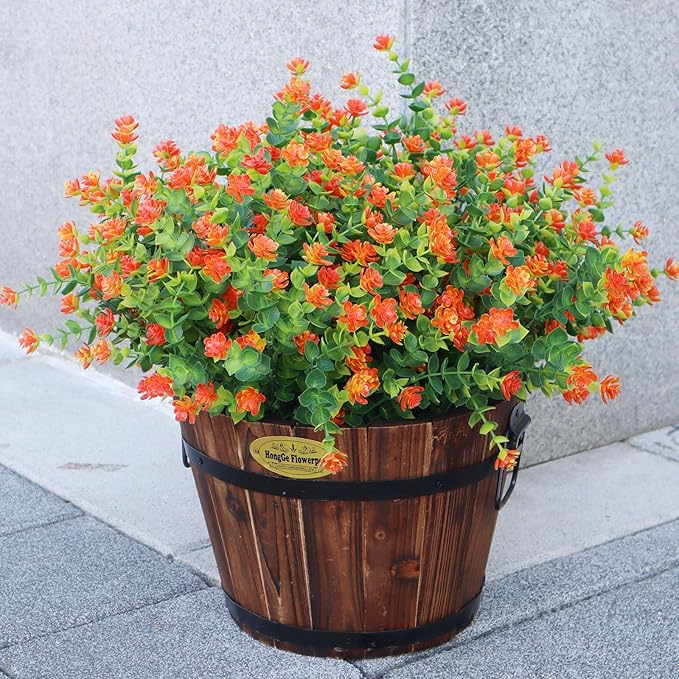 Artificial Flowers for Outdoors, 12 Bundles UV Resistant Realistic Faux Plants for Outside Porch Planter, Spring Summer Home Garden Decoration, Orange