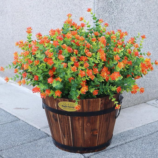 Artificial Flowers for Outdoors, 12 Bundles UV Resistant Realistic Faux Plants for Outside Porch Planter, Spring Summer Home Garden Decoration, Orange