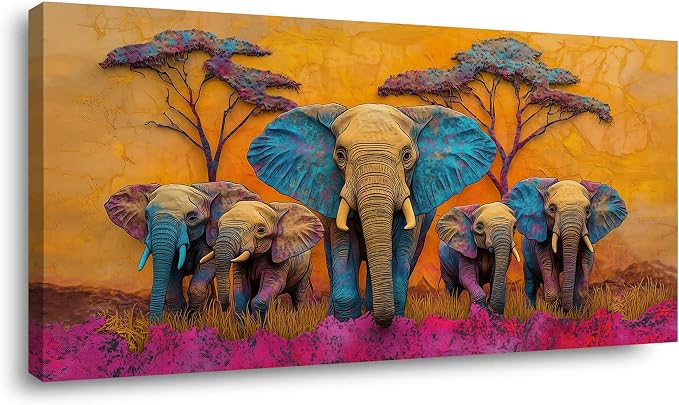 Ggaafet Colorful Elephant Wall Art for Bedroom Canvas Painting Prints Beautiful Cute African Purple Surreal Art Deco Modern Artwork Office Family Dining Room Decor