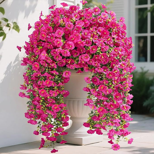 Serwalin Artificial Hanging Flowers for Outdoors Decoration, 8PCS UV Realistic Resistant Fake Silk Artificial Outdoor Plants for Porch Patio Balcony Indoor Planter Garden Yard Decor (Hot Pink,8PCS)
