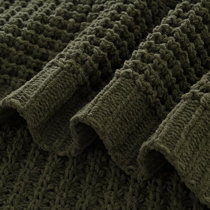 Bunnikins & Clover Olive Green Throw Blanket for Couch, Waffle Knit Blanket Throw, Super Soft Warm Dark Green Throw Blanket for Home Decor,Sofa and Living Room, 60"x80"