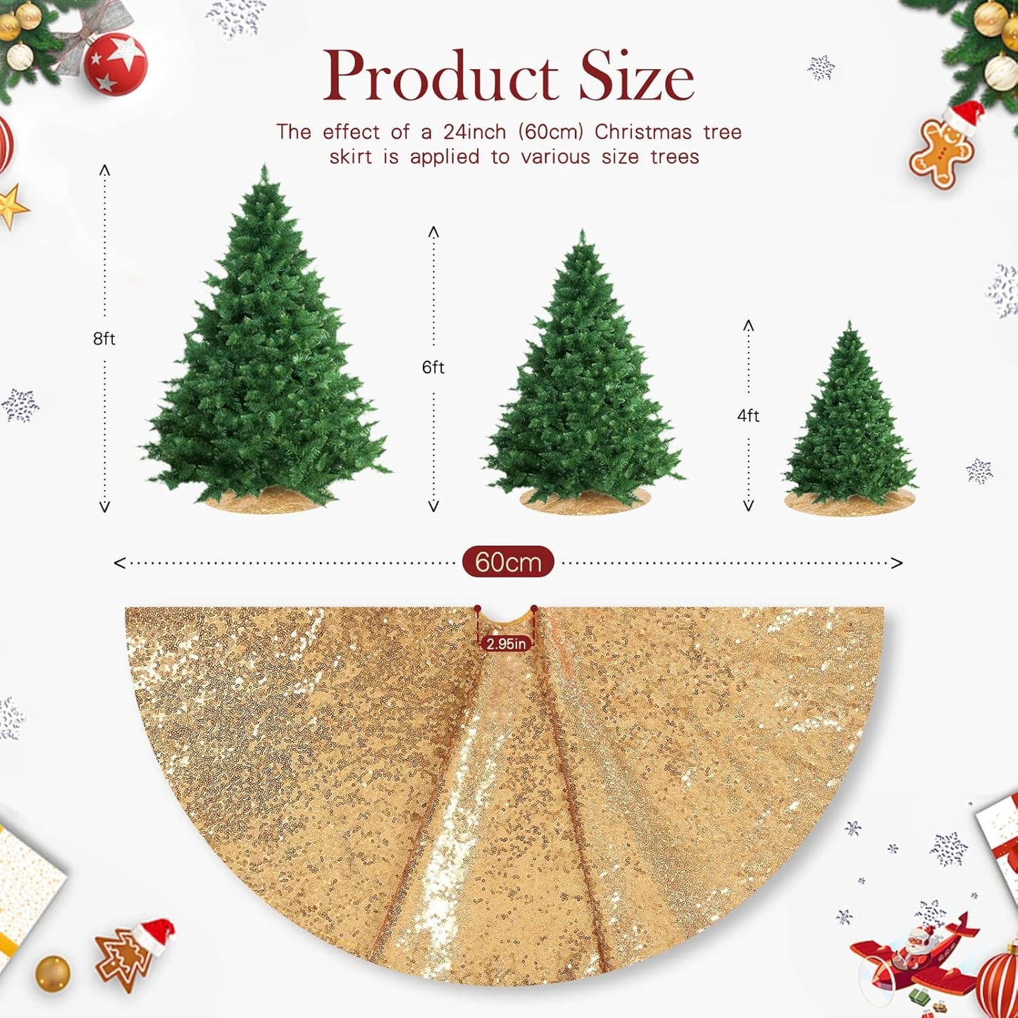 Christmas Tree Skirt 24 Inch Gold Sequin Tree Skirt Small Tree Skirt for 4 Foot Tree Christmas Decorations