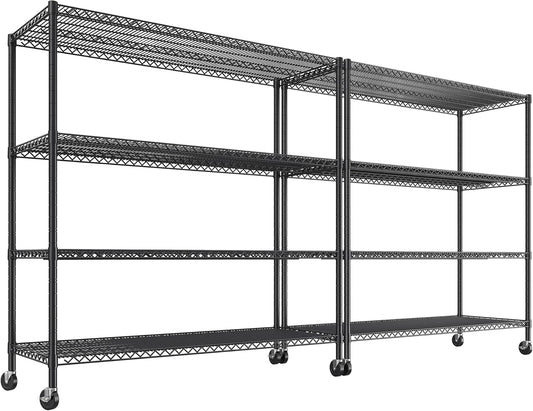 REIBII 55.5''W Storage Shelves 2500LBS Wire Shelving Rack with Wheels 75.6" H Heavy Duty Shelving Unit Adjustable Metal Shelves for Storage Rack Shelving for Kitchen Pantry 2PCS