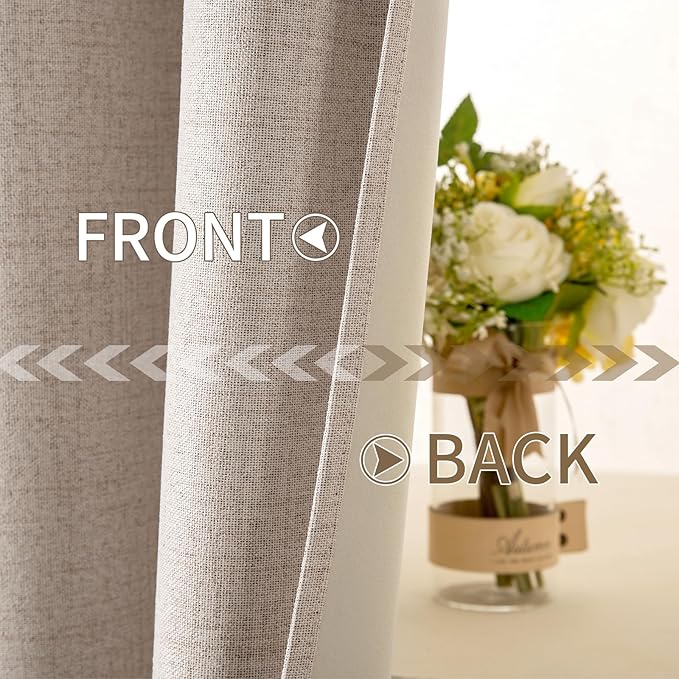 MIULEE 100% Blackout Linen Textured Curtains for Bedroom 100 Inches Extra Long Thermal Insulated Natural Beige Grommet Room Darkening Curtains & Drapes Luxury for Living Room Nursery (2 Panels)