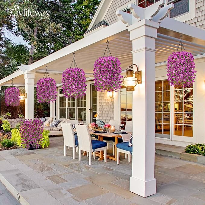Artificial Hanging Flowers for Outdoors Spring Summer Decoration, 8PCS UV Resistant Silk Fake Hanging Plants for Patio Porch Front Yard Window Garden Indoor Decor(Purple,8PCS)