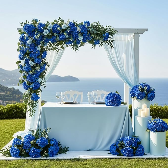 Auihiay 64PCS Royal Blue Hydrangea Artificial Flowers, Silk Hydrangea Heads with Stems, Fake Flowers for DIY Wedding Centerpiece, Home, Party, Baby Shower, Garden Decoration