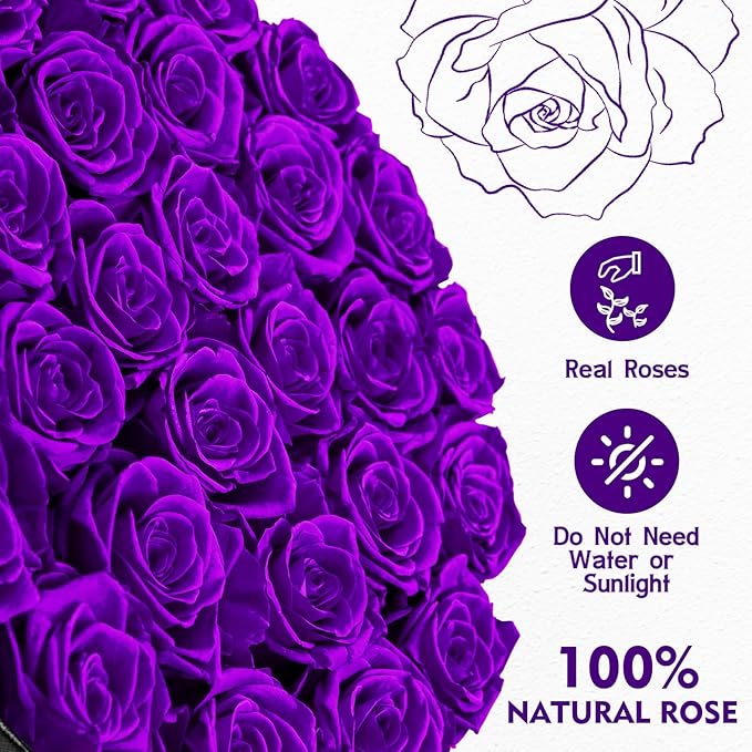 Impouo Forever Flowers, 27 Roses in A Box, Real Preserved Roses, Birthday Gift for Women, Mother's Day, Anniversary, Purple Rose