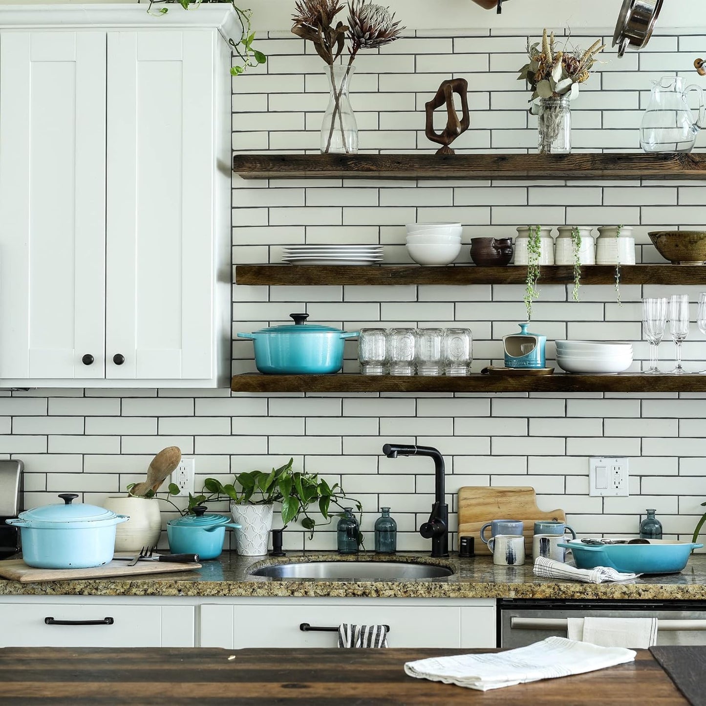 URBANDI, Rustic Floating Shelves, Set of 2, Hidden Bracket, Solid Wood, Heavy Duty, Wall Mounted Shelves, (Dark Brown, 48Wx10D)