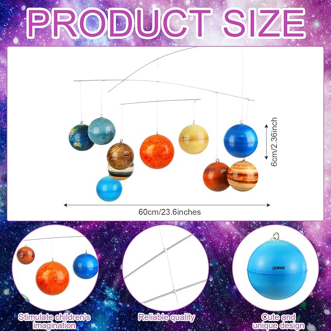 Hollowfly 3D Solar System Mobile Hanging Planets Solar System Decor Educational Planets Model Large Space Nursery Decor for Boys Girl Space Themed Gift