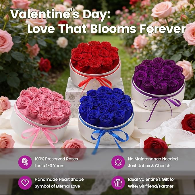 Mothers Day Flowers Roses Gifts for Mom,16pcs Purple Forever Preserved Roses in Round Gift Box,Mothers Day Delivery Prime Gifts-Roses Gifts for Women,Mom.