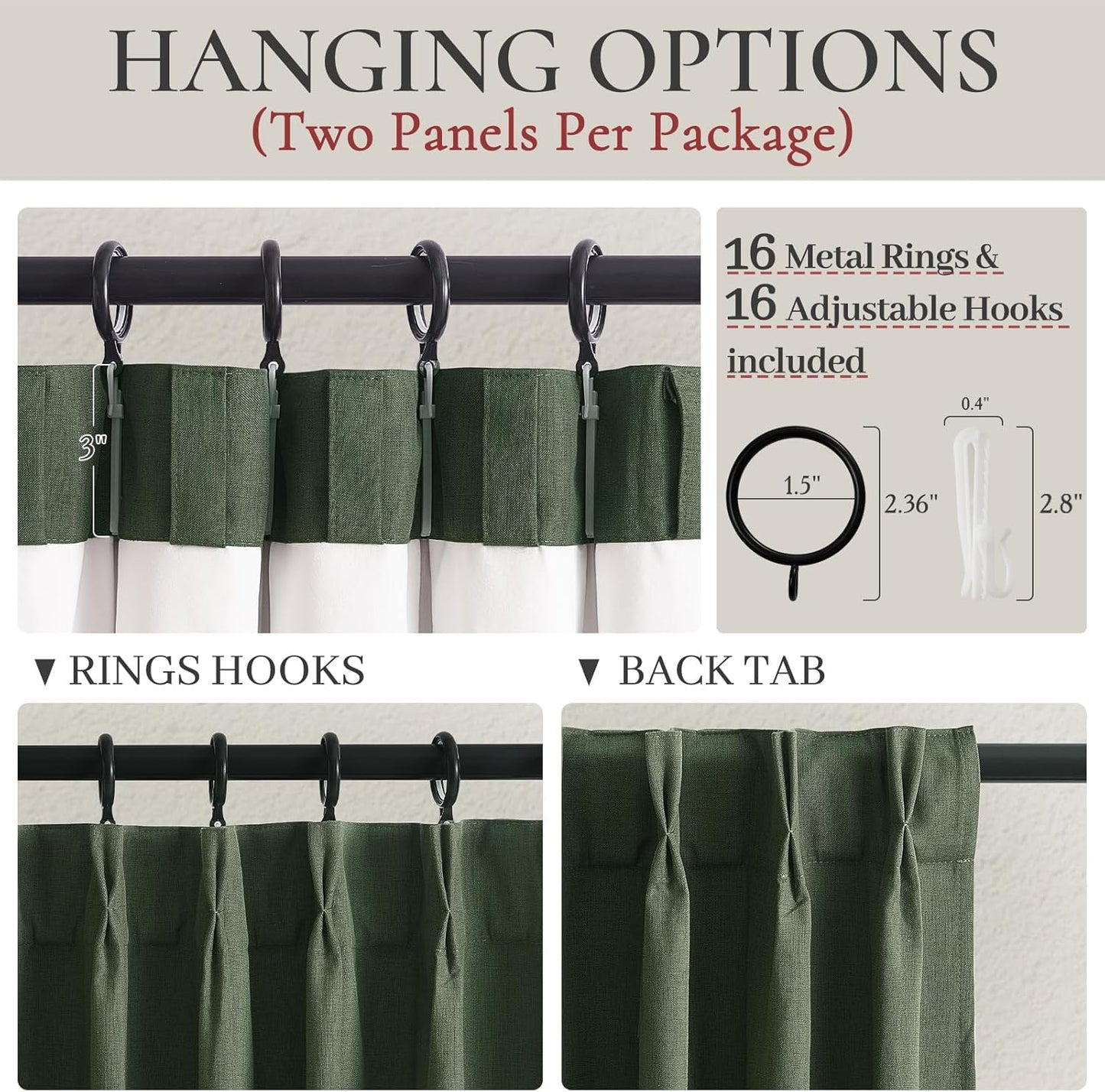 Dark Olive Green Bedroom Curtains 92 Inch Length 2 Panels Set Burg,Pinch Pleated Decorative Blackout Drapes Thermal Insulating Window Full Light Blocking Linen Blend Sunroom Pine (40"Wx92"Lx2 Loden)