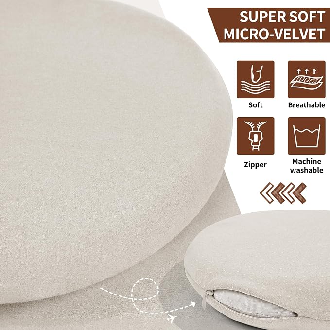 BUYUE Memory Foam Seat Cushion, Dia 13" Soft Velvet Round Stool Cushion Anti-Slip Chair Pads, S, Light Grey