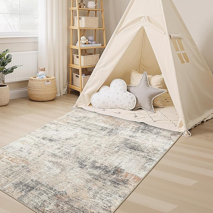 Lofus 3x5 Area Rug for Entryway, Gold Abstract Non Slip Area Rugs for Kitchen, Washablee Soft Rugs for Bedroom, Living Room, Tool Room Nursery Kids Room Decor