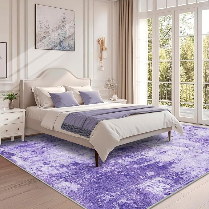 RELEANY Washable Area Rugs 9'x12' Non-Slip Modern Abstract Soft for Living Room Entryway Bedroom Nursery, Print Pattern, Purple Gray Pink White