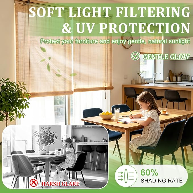 Bamboo Blinds 54x48 inch Bamboo Roman Shades for Indoor Windows Outdoor Patio,Light Filtering Sunshade Roll Up Window Shades,Easy to Install