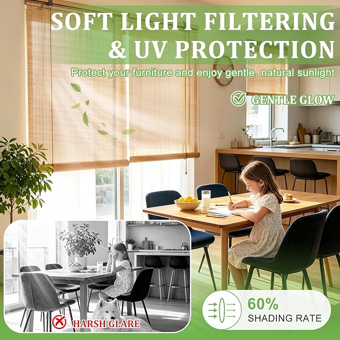Bamboo Blinds 54x72 inch Bamboo Roman Shades for Indoor Windows Outdoor Patio,Light Filtering Sunshade Roll Up Window Shades,Easy to Install
