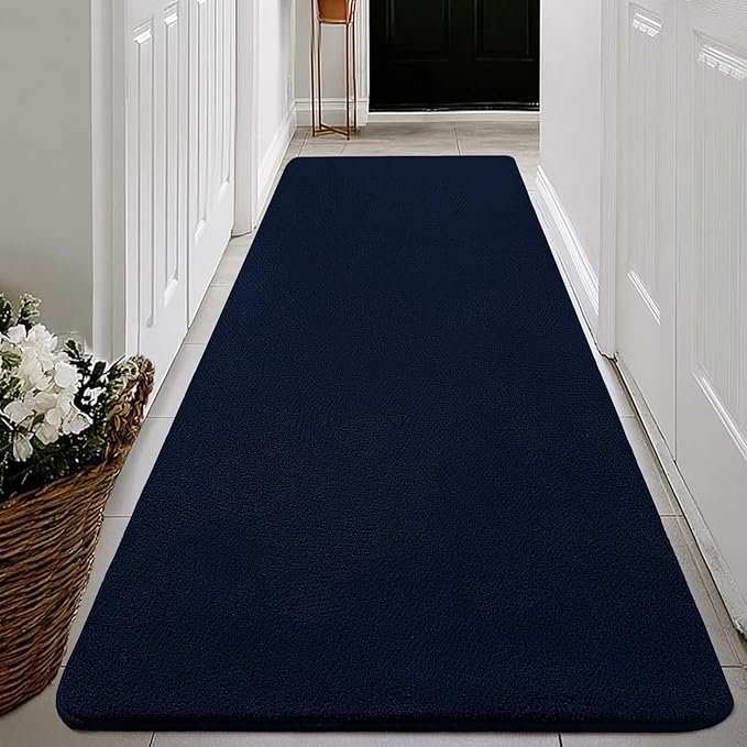 qulint Navy Blue Runner Rugs for Hallway 2x6, Modern Non Slip Washable Runner for Kitchen Soft Thickened Memory-Foam Indoor Entryway Rug, Minimalist Solid Carpet for Bedroom Laundry Home Decor